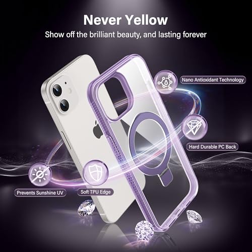 Magnetic Case for iPhone 12/12 Pro - [Built-in Invisible Stand] [Compatible with MagSafe] [Military Grade Drop Protection] Anti-Yellowing Hard Back Silicone Edge Cover, 6.1", Clear Purple - color: Clear Purple, size: iPhone 12/12 Pro 6.1''