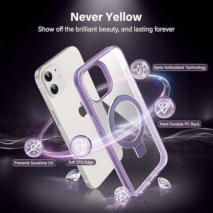 Magnetic Case for iPhone 12/12 Pro - [Built-in Invisible Stand] [Compatible with MagSafe] [Military Grade Drop Protection] Anti-Yellowing Hard Back Silicone Edge Cover, 6.1", Clear Purple - color: Clear Purple, size: iPhone 12/12 Pro 6.1''
