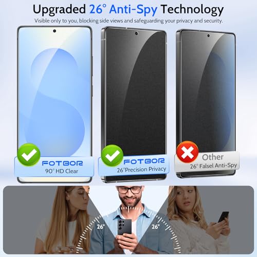 Fotbor [Ultra-Shield 26° True Privacy Screen Protector for Samsung Galaxy S25 Ultra (2-Pack), Ultrasonic Fingerprint Compatible, 9H+ Elite Matte AG Etched Glass, [Installation Master Kit] - size: Samsung Galaxy S25 Ultra-6.9 inch