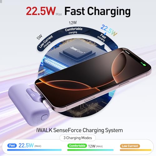 iWALK Portable Charger 5500mAh Next-Gen Small Power Bank 22.5W Fast Charging Battery USB-C Portable Phone Charger for iPhone 18/17/16/15 17 Plus 17 Pro Max iPad, Samsung Galaxy S25 S24 Android,Purple - color: Purple