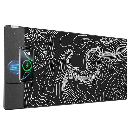 Wireless Charging Mouse Pad, 31.5"x15.8" Large Desk Mat, Smooth Glide - color: Black-31.5"x15.8"-Contour
