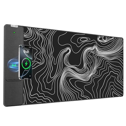 Wireless Charging Mouse Pad, 31.5"x15.8" Large Desk Mat, Smooth Glide - color: Black-31.5"x15.8"-Contour