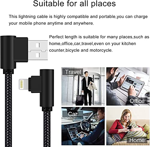 iPhone Charger 1ft 90 Degree MFi Certified Short Lightning Cable 2-Pack - color: Black Grey