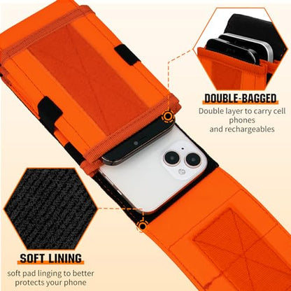 Dual Tactical Phone Pouch Molle Phone Holster Double Capacity Holder Universal Utility EDC Pouch for iPhone 17 Pro Max/17 Pro/16 Pro Max/16 Pro/15 Pro Max/15 - color: Orange