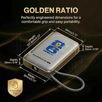 2026 FIFA Licensed 10000mAh Magnetic Power Bank with Built-in Cable and Stand, 15W Wireless Battery Pack for iPhone 17/16 Series, Apple Watch, FIFA World Cup 2026 Official Merchandise, Blue USA Badge - color: Titanium Grey + Blue USA Badge