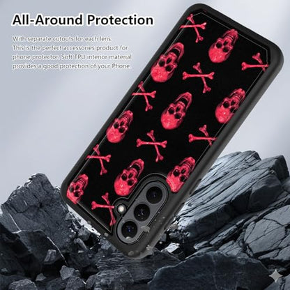 Pink Skull Wallet Case for Samsung Galaxy A17 5G, Shockproof RFID Blocking PU Leather Flip Folio Cover with Card Holder, Kickstand & Magnetic Closure, Protective Phone Case - color: Pink skull, size: Galaxy A17