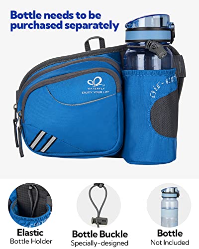 WATERFLY Fanny Pack Waist Bag: Waist Pack for Women Men with Water Bottle Holder Hiking Fanny Pack for Running Walking DogWalking Travel Cycling - color: blue