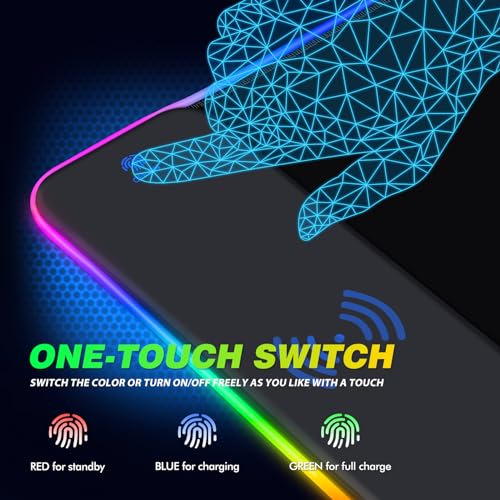 AIMSA Wireless Charging RGB Gaming Mouse Pad 15W, Extended LED Desk Mat Protector 800x300x4MM, 14 Light Modes Extra Large Mousepad Non-Slip Rubber Base Desk Mat, Cool Black - color: Cool Black