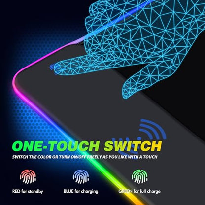AIMSA Wireless Charging RGB Gaming Mouse Pad 15W, Extended LED Desk Mat Protector 800x300x4MM, 14 Light Modes Extra Large Mousepad Non-Slip Rubber Base Desk Mat, Cool Black - color: Cool Black