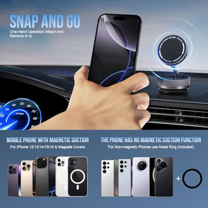 Vacuum Suction Phone Holder Magnet, 360° Adjustable Foldable Portable Vacuum Magnetic Phone Mount Stand (Black)