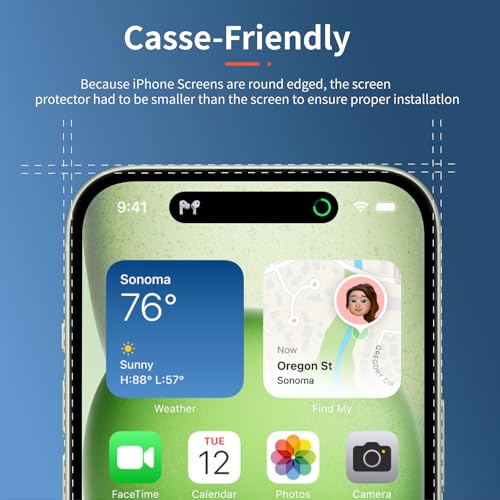 SAMKE 3Pcs Screen Protector for iPhone 15/15Pro and iPhone16 Tempered Glass - size: iPhone 16 and iPhone 15/15Pro