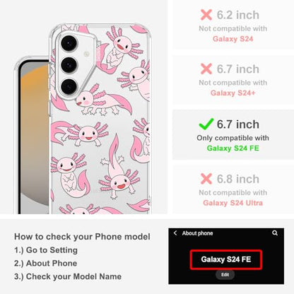 MOSNOVO Case for Samsung Galaxy S24 FE, [Buffertech 6.6ft Military-Grade Drop Protection] [Anti Peel Off Tech] Clear TPU Bumper Phone Case Cover Design - Pink Axolotl - color: Clear - Pink Axolotl, size: Samsung Galaxy S24 FE