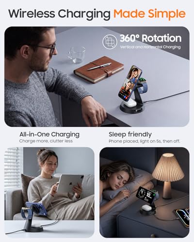 Meifigno 4 in 1 Wireless Charger with 20W Retractable Cable for iPhone Duo