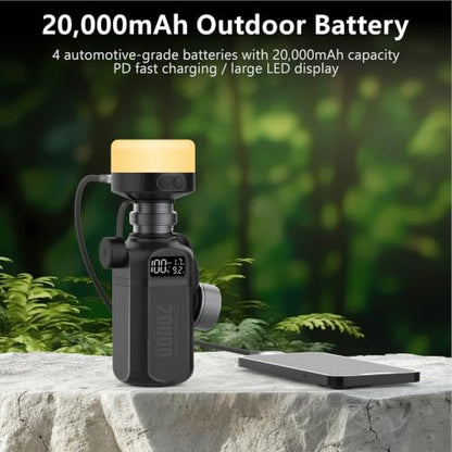 20,000mAh Rugged Power Bank with Fast Charge USB-C PD, IP68 Waterproof Shockproof, Includes 420lm Bright Camping Lantern, Tactical Outdoor Charger for Hiking Camping Survival Emergency（Black） - color: Black