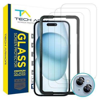 Tech Armor Screen Protector for iPhone 15, Ballistic Tempered Glass, 3-Pack - size: iPhone 15-6.1 Inch
