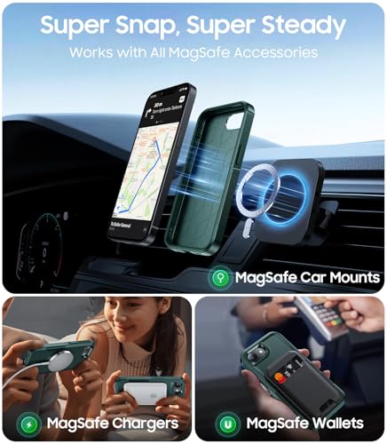 Magnetic for iPhone 17e Case Rugged Dual-Layer Shockproof Green | Military-Grade Heavy Duty Protection, Fit for Magsafe, Matte Finish Scratch Resistant Anti-Fingerprint Anti-Slip Phone Cover - color: Green