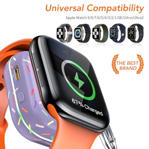 Portable Wireless Charger for Apple Watch Series 11/10/9/8/UItra/7/6/5/4/3/2/SE/Nike,Compact Travel Purse Essentials Magnetic iWatch Charger 1200mAh Extra Power Bank Keychain Style - color: Purple Colorful