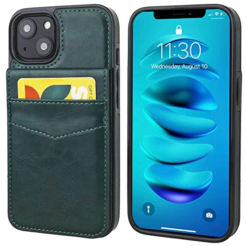 KIHUWEY for iPhone 14 Wallet Case Card Holder Kickstand, Green - color: Green