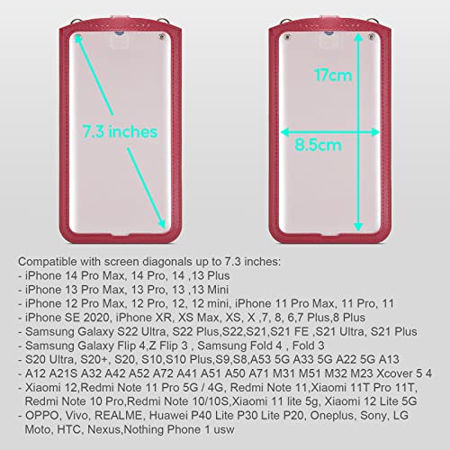 Small Crossbody Bag Cell Phone Purse for Women Men Leather Mini Shoulder Bag Wallet Case with Card Holder Slot Necklace Lanyard for All phones iPhone Samsung Google up to 7.3" Red - color: Red
