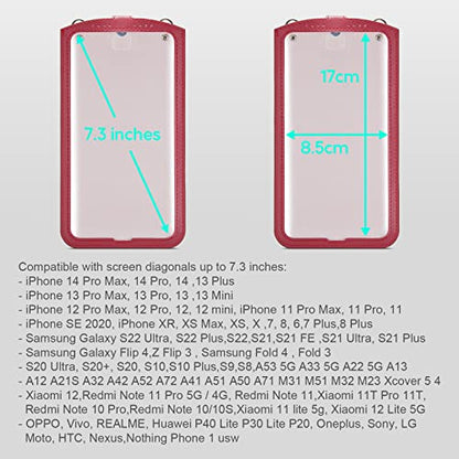 Small Crossbody Bag Cell Phone Purse for Women Men Leather Mini Shoulder Bag Wallet Case with Card Holder Slot Necklace Lanyard for All phones iPhone Samsung Google up to 7.3" Red - color: Red