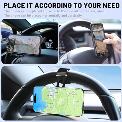 Magnetic Phone Holder for Car, Steering Wheel Phone Holder [Strong Magnet], for MagSafe, Adjustable Strap Compatible with Gym Equipment, Stroller, Shopping Cart, All Phone(Magnetic Ring Included)