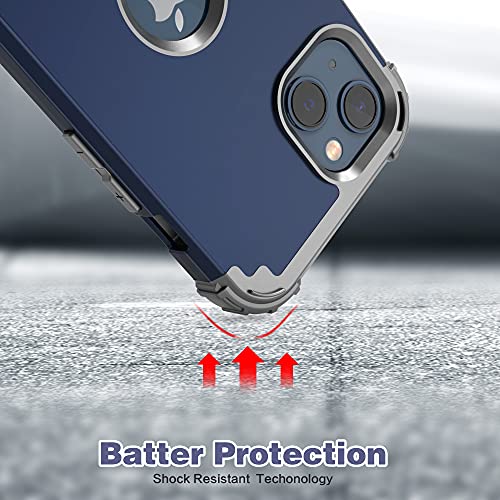 IDweel for iPhone 15 Case with Screen Protector,Luxury 3 in 1 Shockproof Slim Fit Hybrid Heavy Duty Protection Glitter Hard PC Cover Soft Silicone Bumper Full Body Case,Dark Blue/Grey - color: Dark Blue/Grey