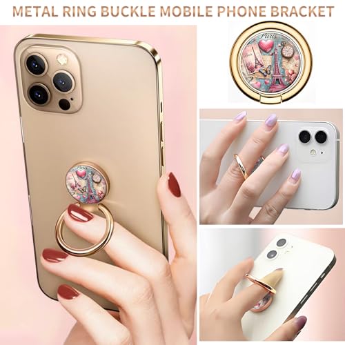Cell Phone Ring Holder, Cute Metal Phone Grip Stand Finger Ring Kickstand, Flexible 360°Rotation Phone Tablet Case Accessories Compatible with Most Phones Pink Paris Eiffel - color: Pink Paris Eiffel
