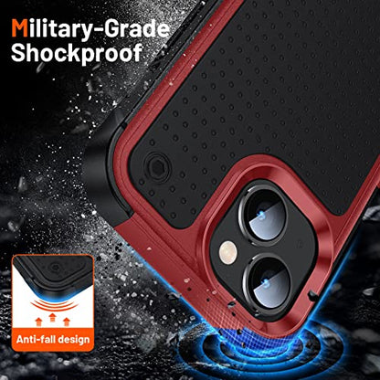 Designed for iPhone 14 Case iPhone 13 Case 2 in 1 Gift Militay Grade Drop Protective Rugged Heavy Duty Cover Shockproof Case for iPhone 14 Phone Case for Women Men boy Girl (Red+Black) - color: Red+Black