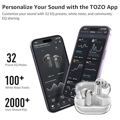 TOZO Crystal Pods Hybrid Active Noise Cancelling Wireless Earbuds, White - color: White
