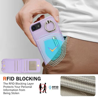 Crossbody Wallet Case for iPhone 7/8/SE 2020/SE 2022, with Card Slots Zipper Pocket Case, Flip Folio Purse RFID Blocking with Ring Kickstand Detachable Strap-Purple - color: Purple, size: iPhone 7/8/SE 2020/SE 2022 (4.7")