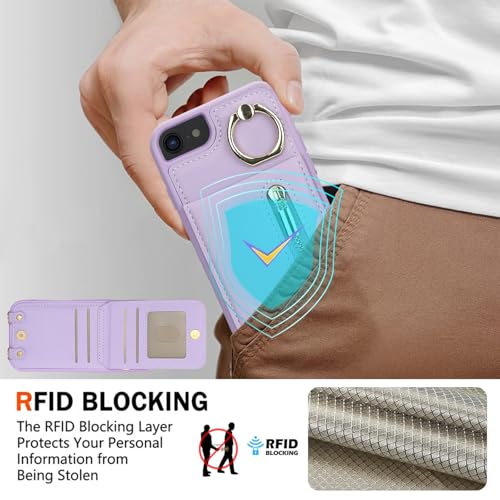 Crossbody Wallet Case for iPhone 7/8/SE 2020/SE 2022 with Lanyard Strap Card Slot Holder RFID Blocking Kickstand,Magnetic Flip Folio Zipper Purse Case, PU Leather Cover Handbag,Purple - color: Purple, size: iPhone 7/8/SE 2020/SE 2022(4.7")