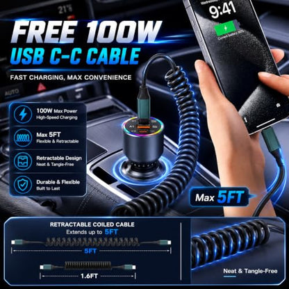 USB C Car Charger Fast Charging,HUNDA Dual USB Car Charger with PD 30W Fast Charger for iPhone 15/15 pro/15 Pro Max,Galaxy s24/s23/s22 ect (160W)