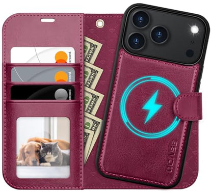 OCASE for iPhone 17 Pro Detachable Wallet Case with Card Holder, 2 in 1 PU Leather Flip Folio with RFID Blocking Stand Wrist Strap Shockproof Phone Cover 6.3 Inch 2025, Burgundy - color: Burgundy, size: iPhone 17 Pro