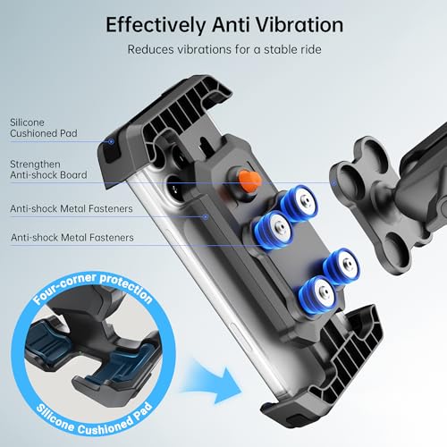 Motorcycle Phone Mount with Vibration Dampener & Security Lock