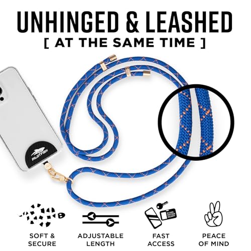 Pilotfish Team Phone Lanyard Strap – Universal Neck & Crossbody Cell Phone Holder, Anti‑Drop, Adjustable for iPhone & Android - color: Gold Buckle/Blue Gold