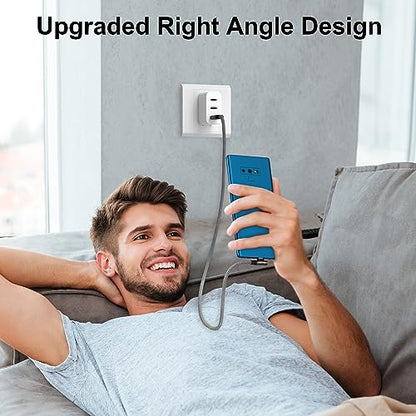 USB A to C Cable (2 Pack, 2FT+2FT), Right Angle 90 Degree Type-C Fast Charging Cable, Nylon Braided, Supports 5A/ 3A/ 60W/PD 20W, for iPhone 17/16/15 Series, Galaxy S22, Google Pixel, LG, Car Carplay