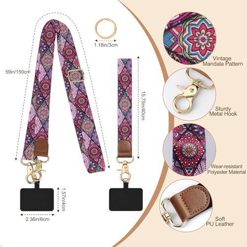 TiMOVO Phone Lanyard Crossbody Wrist Strap, Adjustable Anti-Theft Strap for Smartphone Case - color: Rhombic Datura