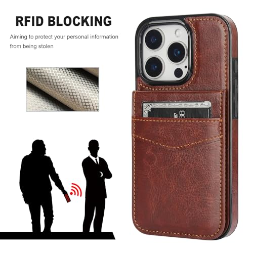 KIHUWEY for iPhone 16 Pro Wallet Case Card Holder for MagSafe, Brown | Wireless Charging, RFID, Flip PU Leather, Magnetic Clasp, Kickstand, Heavy Duty Protective Cover - color: Magsafe for Brown