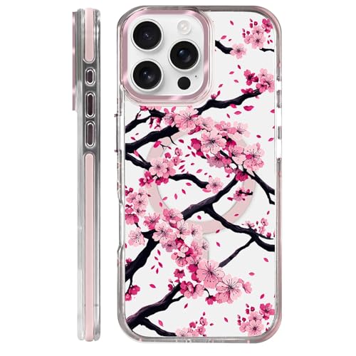 VisEnt Clear Case for iPhone 16 Pro Max, Magnetic Phone Case, Transparent Slim Cover, Military Grade Protection, Shockproof, Anti-Yellowing, Scratch Resistant, Pink Sakura Floral - color: Pink Sakura Floral, size: Iphone 16 Pro Max