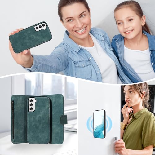 Asuwish Phone Case for Samsung Galaxy S22 5G Zipper Wallet Detachable Magnetic Cover with Tempered Glass Screen Protector Crossbody Lanyard Strap Card Holder S 22 22S 4G G5 6.1 inch Women Girls Blue - color: Blue