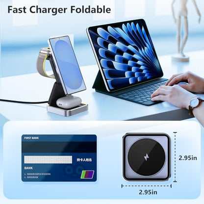 Wireless Charging Station 3 in 1 for Apple Devices, Foldable Magnetic MagSafe Charger Stand, Portable Fast Travel Charger for iPhone Duo/18 Pro Max/17 Air/16/15/14/13/12/11/Apple Watch Series/Airpods