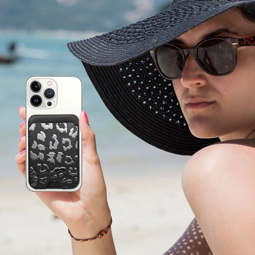 for MagSafe Wallet,Magnetic Card Holder for Phone Case - color: Black Leopard