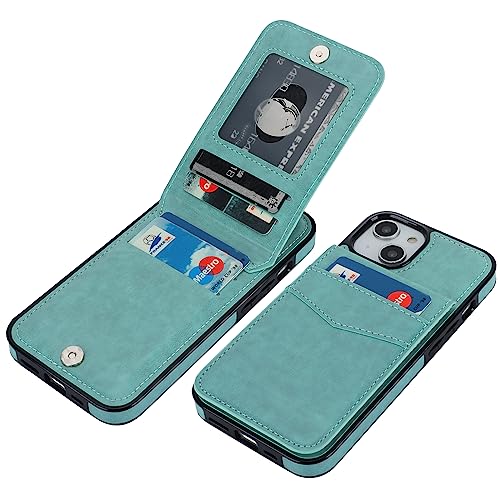 KIHUWEY for iPhone 14 Wallet Case Card Holder Kickstand, Mint Green - color: Mint Green