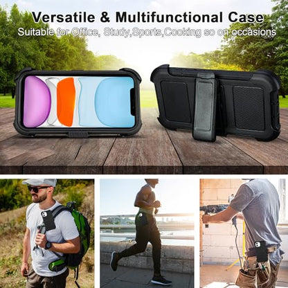 for Defender Case iPhone 11 Case with Belt Clip Holster Kickstand Black | for Heavy Duty iPhone 11 Phone Case Rugged Shockproof Cover with 2 Layers of Sturdy for Phone Cases iPhone 11 Case Protective - color: Black