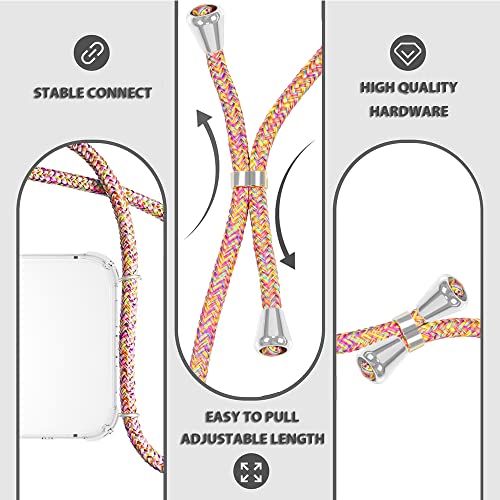 for iPhone 13 Case Clear Neck Hanging Adjustable Shoulder Lanyard Crossbody Phone Cover Women Girls Soft TPU Slim Drop Protective Strap Mobile Case for iPhone 13 - Rainbow - size: iPhone 13
