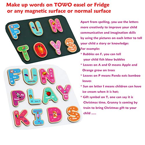 TOWO Wooden Magnetic Letters and Numbers, Fridge Magnets for Kids - color: Alphabet