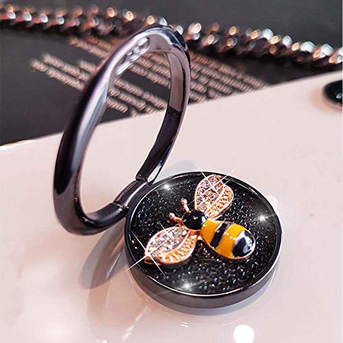 Fashion bee Pattern Cell Phone 360° Rotating Ring Stand Holder, Bling Diamond Finger Kickstand Back Stand Hand Grip Compatible with iPhone 12,Samsung S21 iPhone 13 pro max (Black) - color: Black