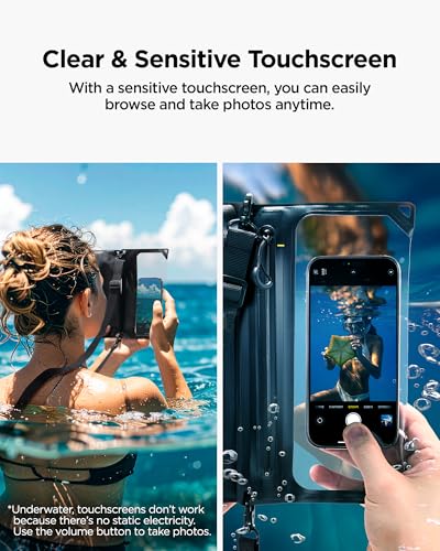 Spigen Aqua Shield for Waterproof Phone Pouch & Crossbody Bag Set — IPX8, Detachable Dual System, Touch-Through Window, Adjustable Strap — Beach, Pool, Water Sports | Black, Swimming and Travel, Adjustable Long Belt, IPX8 Waterproof Case, Compatible with