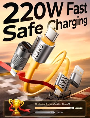220W 4 in 1 USB C Cable, Chubby Super Fast Charging Cable,5FT - color: Yellow, size: 220W, style: Silicone Cable