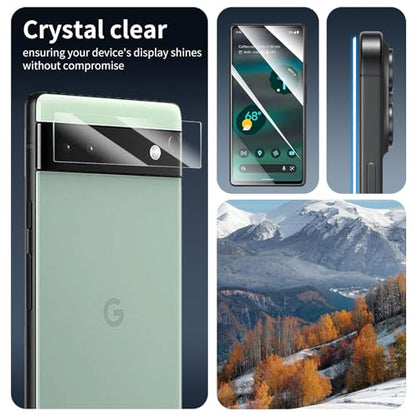 4-Pack Camera Lens Protector for Google Pixel 6A, Tempered Glass Camera Cover Screen Protector Accessories, HD, Anti-scratch, Bubble Free, 9H Hardness, Shockproof Full Protective
